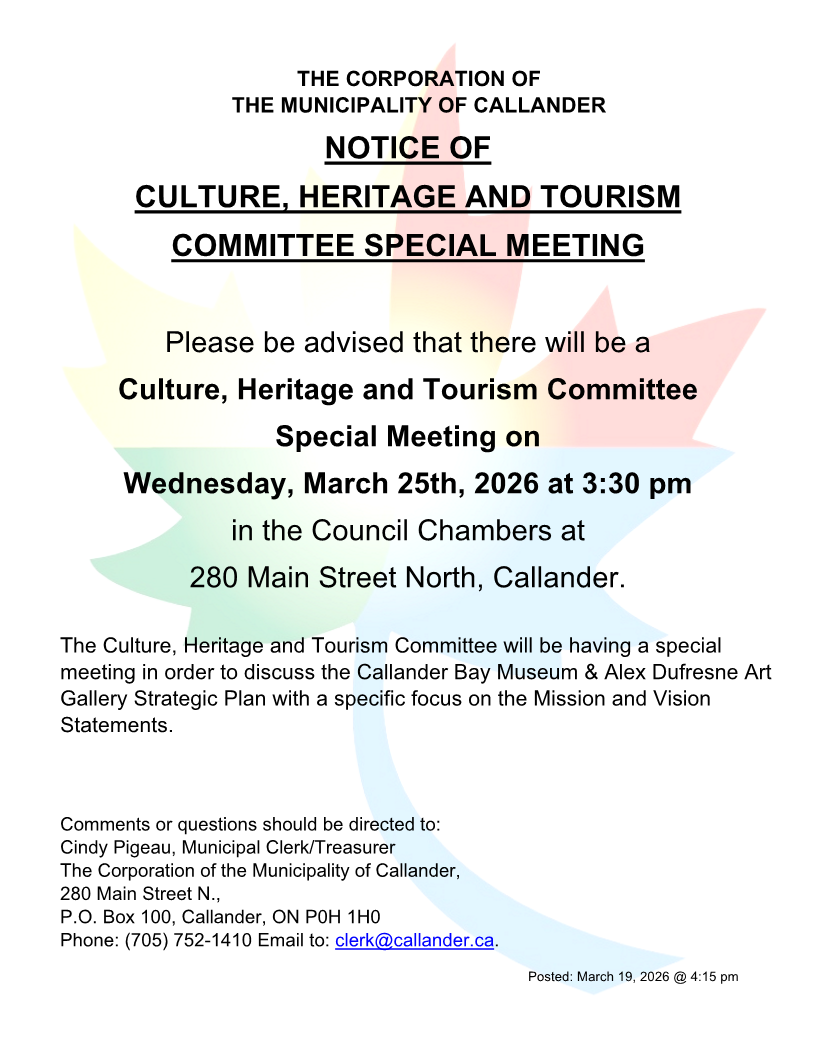 Culture, Heritage and Tourism Committee  Special Meeting